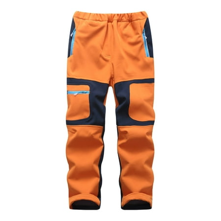 

Kids Waterproof Softshell Trousers Girls Boys Plush Solid Color Winter Keep Warm Windproof Breathable Outdoor Hiking Ski Snow Pants Zipper Pockets Anti-Wrinkle Cargo Pants 5-16Years