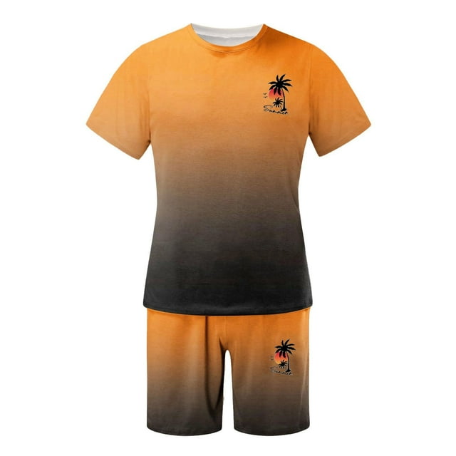 toraway Costume Homme Coupe Régulière 42R Costume Décontracté Homme Grande Taille Manches Courtes Col Rond Ensemble Sport Décontracté Petit Imprimé Noix de Coco L