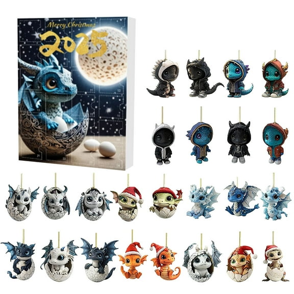 Dragon Advent Calendar 2025, 24 Days Christmas Countdown Calendar with Acrylic 2D Dragon Ornaments Hanging Decorations for Xmas Tree Home Holiday Decorations