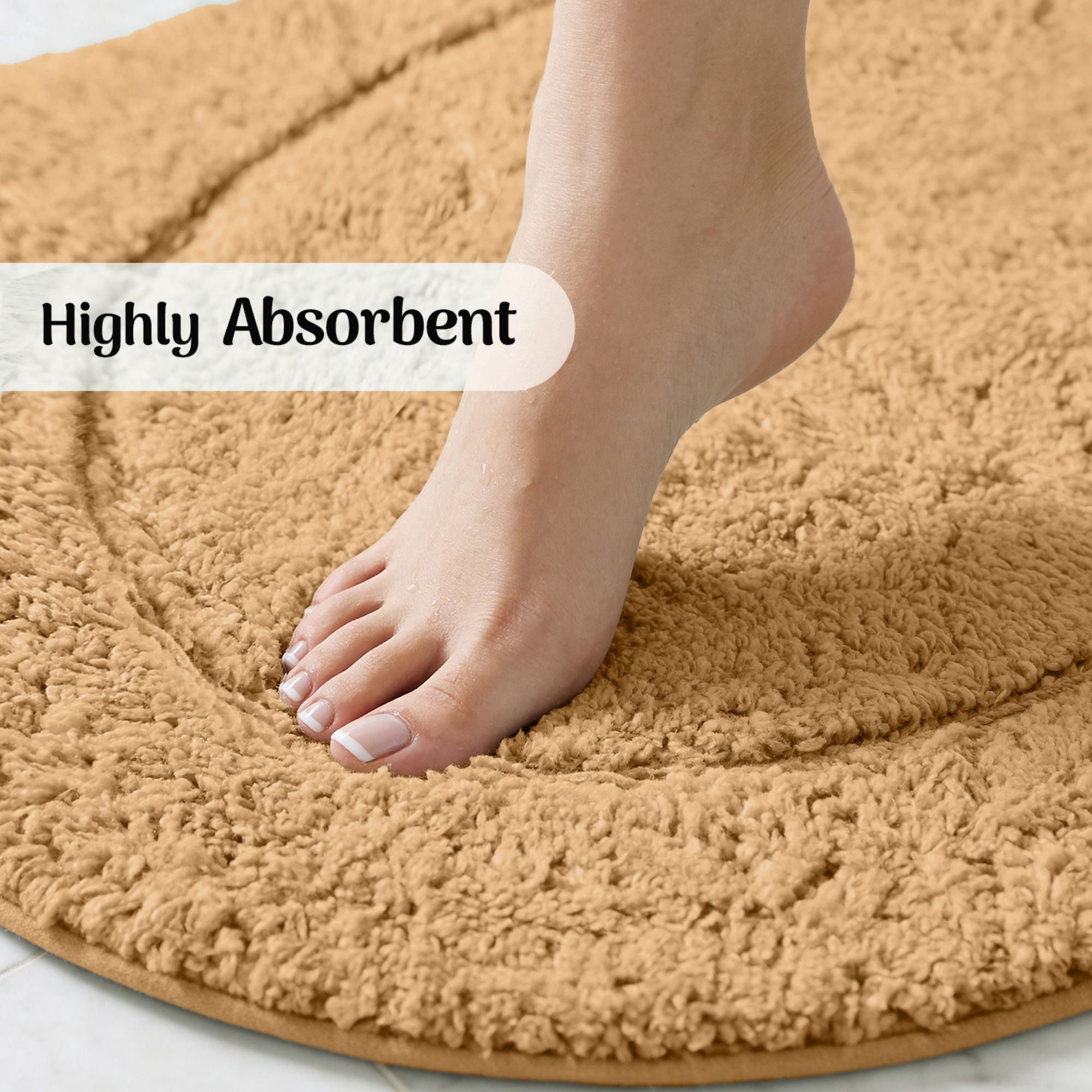 Superior Oval Bordered Cotton Washable Non-Slip Bath Rug, Runner Size, Toast