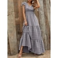 thumbnail image 2 of Women'S 2025 Summer Dress V-Neck Cap Sleeve High Waist Floral Tiered Ruffle A Line Long Maxi Dresses Grey S, 2 of 6
