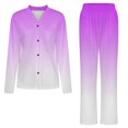 thumbnail image 5 of Aesthetic Purple And White Gradient Womens Pyjamas Set Button Up Pyjamas Womens with Long Sleeve Top And Wide Leg Pants V-neck Loungewear Sets, 5 of 9