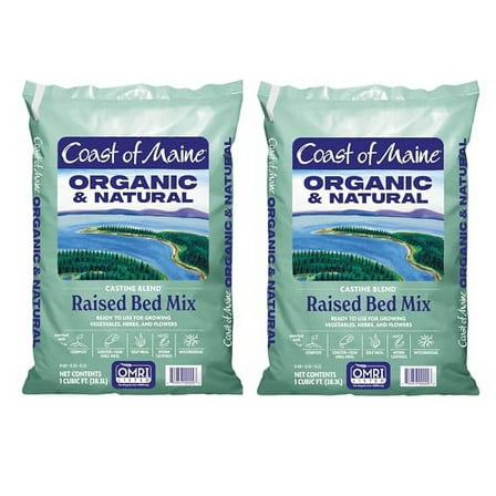 of Maine Castine Blend Organic and Natural Raised Bed Mix, 1 cu ft (Pack of 2), RTU for Growing Vegetables, Herbs and Flowers