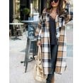 thumbnail image 2 of GHSDFBB Women's Lounge Lapel Button Up Long Sleeve Plaid Long Shirt Jacket Shacket, 2 of 7