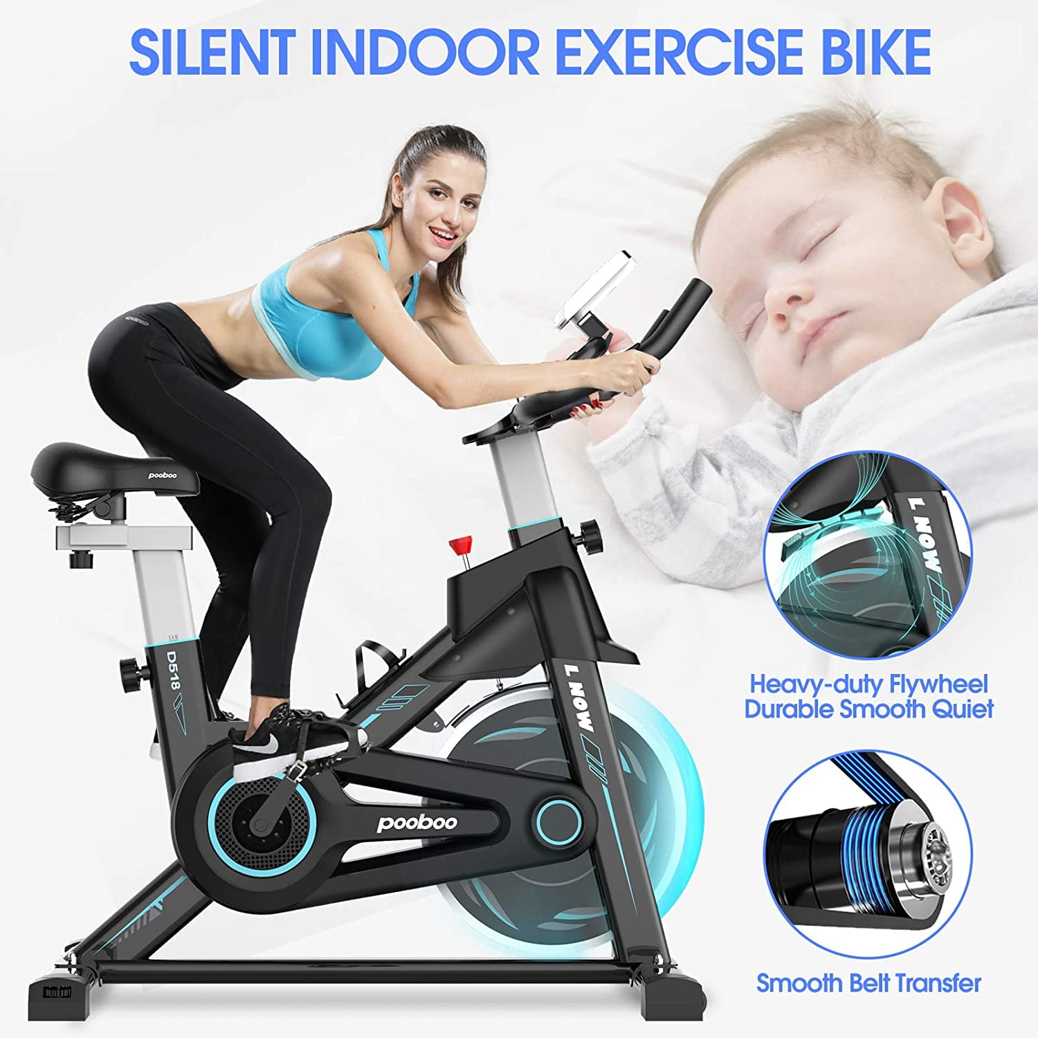 Pooboo Indoor Cycling Bike Magnetic Stationary Exercise Bikes Home Cardio Workout Bicycle Machine 350lb Flywheel Weight 40lbs