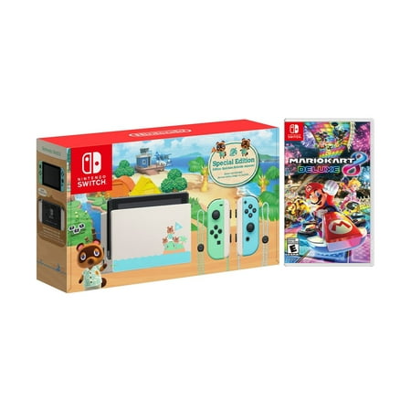 2020 New Nintendo Switch Animal Crossing: New Horizons Edition Bundle with Mario Kart 8 Deluxe NS Game Disc and Mytrix NS Tempered Glass Screen Protector - 2019 Best Game!
