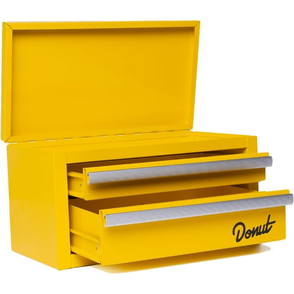 Donut Media Mini Portable Tool Box, 2 Sliding Magnetic Catch Drawers, Top Storage Area, 11" x 6" x 6"