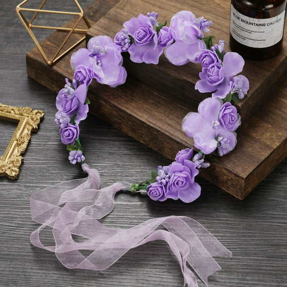 Zhuge Women Girls Adjustable Rose Flower Crown Floral Crown Garland Wedding Festival Party Headpiece-Purple