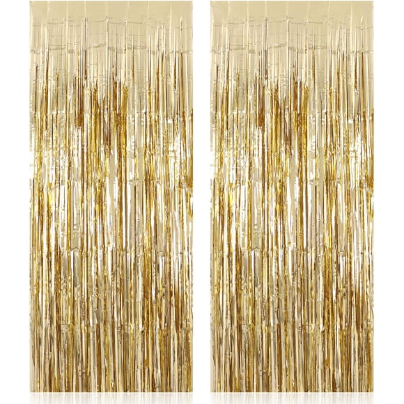 Cortinas con flecos TOTAFAM, paquete de 2 unidades, color champán, 1 x 2 m, para fiestas