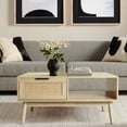 thumbnail image 2 of LuxenHome White Oak Finish Wood and Rattan Coffee Table, 2 of 6