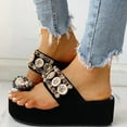 thumbnail image 2 of ZTTD Women's Thick Bottom Beading Button Toe Ring Slippers Platform Flip Flops Shoes Black, 2 of 8