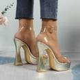 thumbnail image 5 of GJPBGK Women Platform Stiletto Heels Clear Strap Sandals with Flared Heel and Gold Buckles Comfortable Thick Sole Heel for Daily Wear, 5 of 7