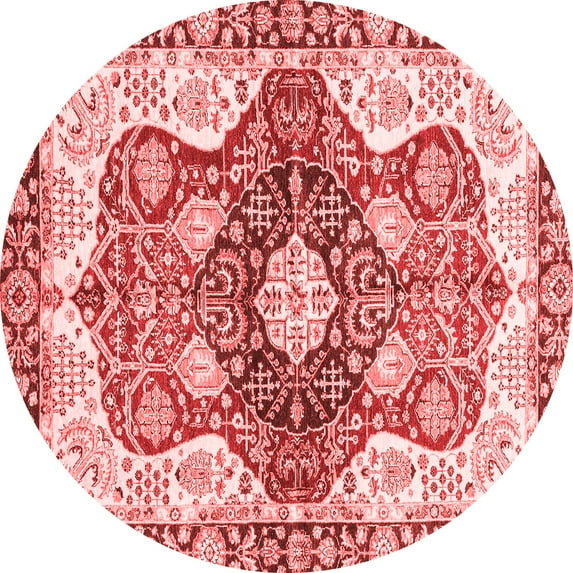 Ahgly Company Machine Washable Indoor Round Abstract Red Modern Area Rugs, 4' Round