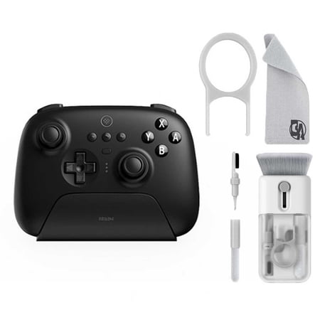 Pre-Owned 8BitDo - Ultimate Bluetooth Controller for Nintento Switch and Windows PCs with Dock - Black With Cleaning Electric kit Bolt Axtion Bundle