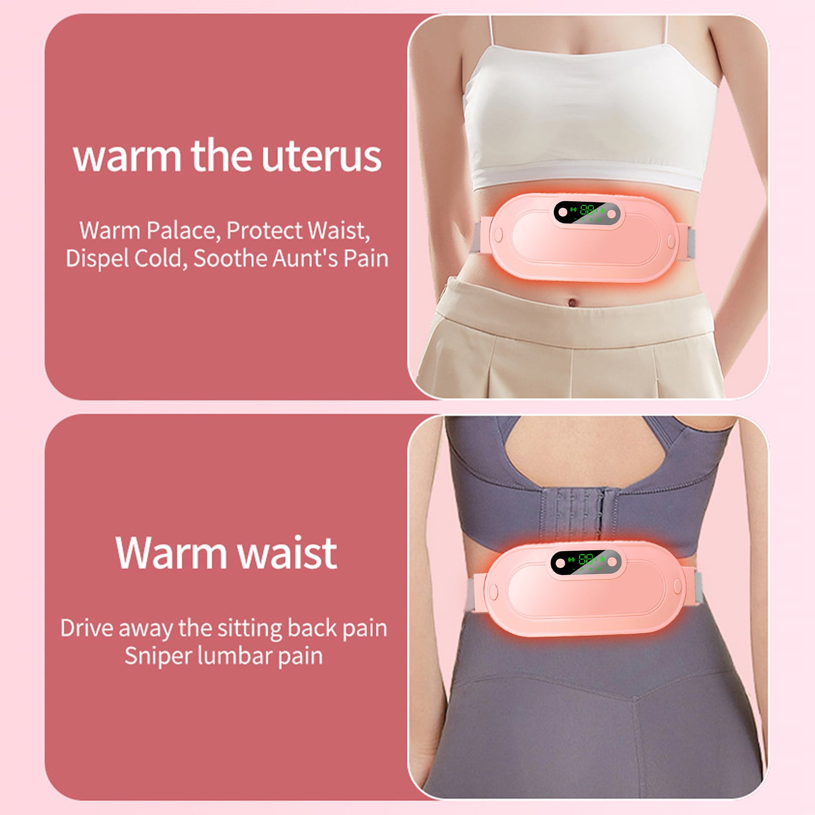 Protable Heating Pad for Cramps, 4 Massage Modes & 3 Heat Levels, Work Continuously for Up to 90 Minutes a Charge, Comfortable and Elastic, Pain Relief Warm Gifts for Women Girls(Pink)
