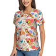 thumbnail image 5 of Yiaed Flowers And Birds Watercolor Print Women's T Shirt V-Neck Short Sleeve Shirt Casual Breathable Tee Summer Tops-Medium, 5 of 5