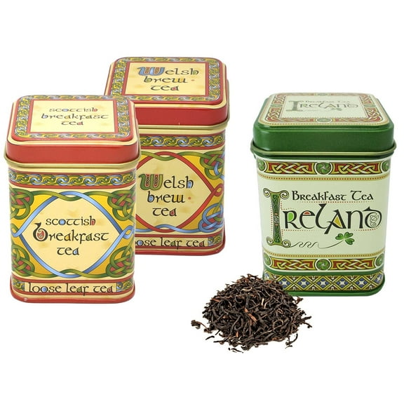 Royal Tara Set of 3 Black Tea - 1 Welsh Brew Loose Cymru Leaf Tea with Celtic Red Dragon & 1 Irish Breakfast Tea of Loose Leaf Blended Black Tea & 1 Scotland Breakfast Loose Leaf Tea Scottish Blend