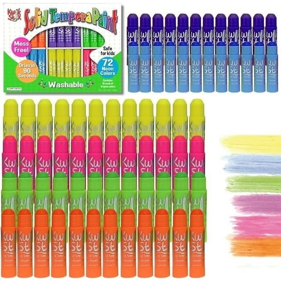 Kwik Stix Solid Tempera Paint Sticks, 72 Count Class Pack, Neon Colors, Washable, Quick-Drying, Non-Toxic