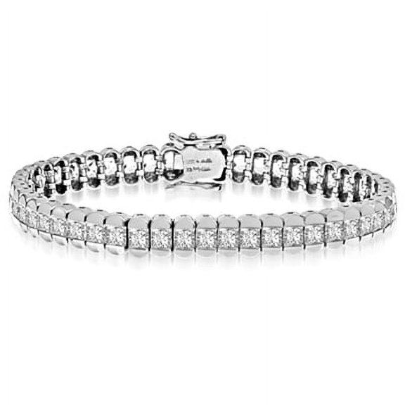 Bar Set Tennis Bracelet with Lab-made Princess Cut Brilliant Diamonds by Diamond Essence set in Sterling Silver