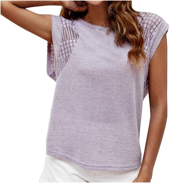 Camiseta sin mangas de encaje con cuello redondo sin mangas para mujer Pompotops lopia994910