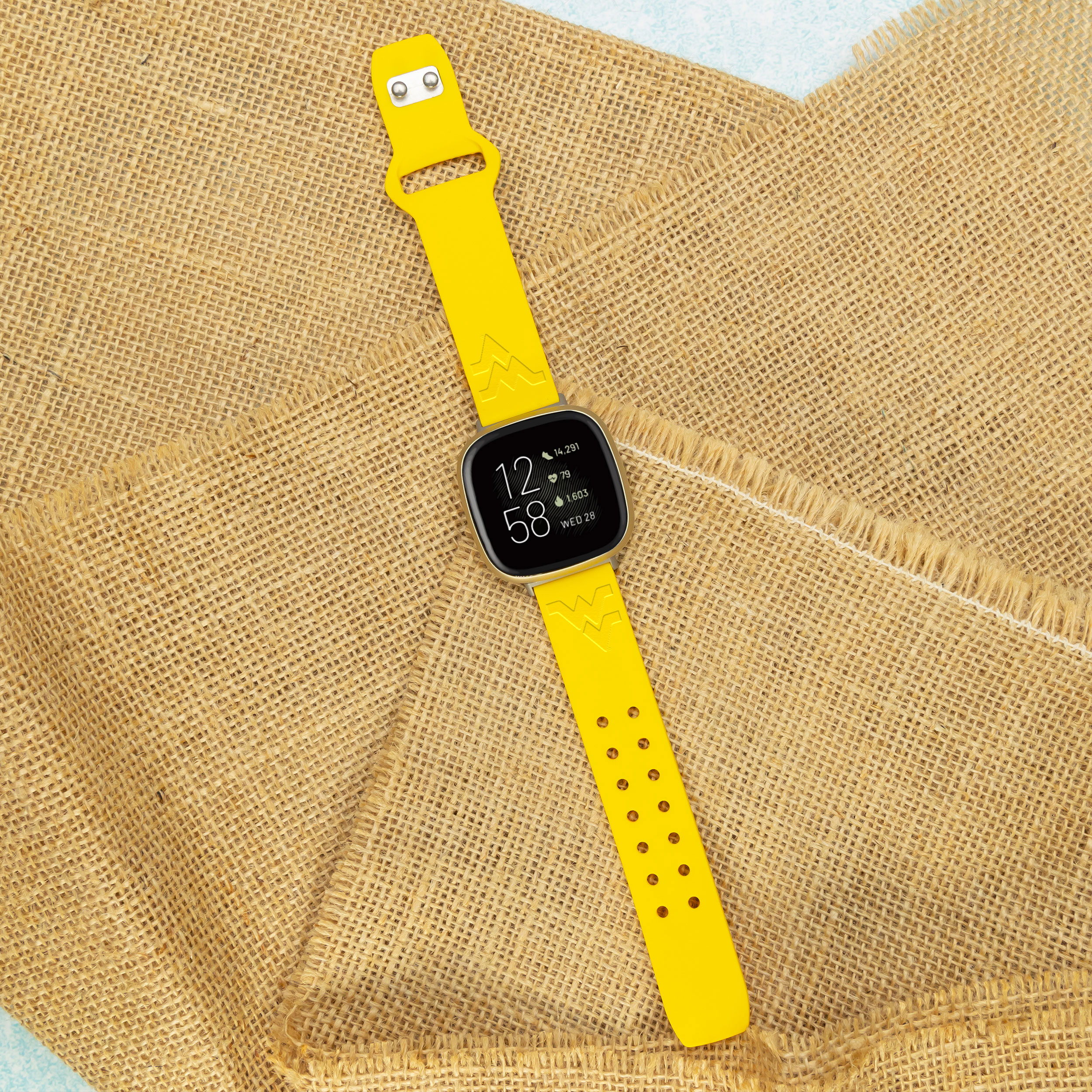 Mountaineers Engraved Silicone Unisex Watch Band for Fitbit Versa 3 and Sense (Yellow) by Affinity Bands
