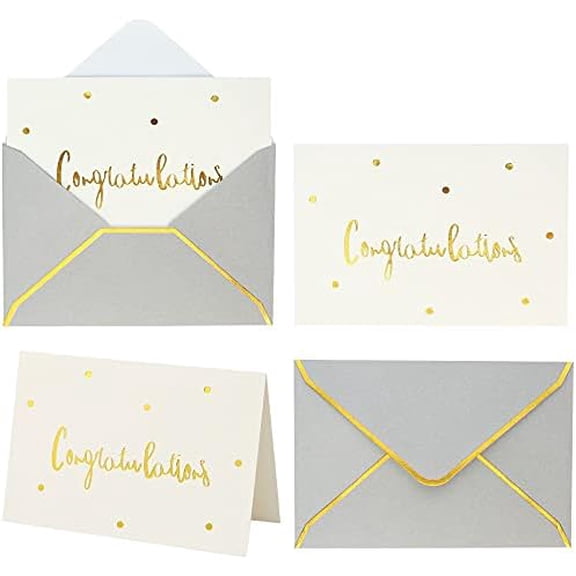 Gold and White Congratulations Cards with Envelopes - 36 PK All Occasion Greeting Cards 4x6 Inches for Bridal Shower Graduation New Home Engagement Congrats Card