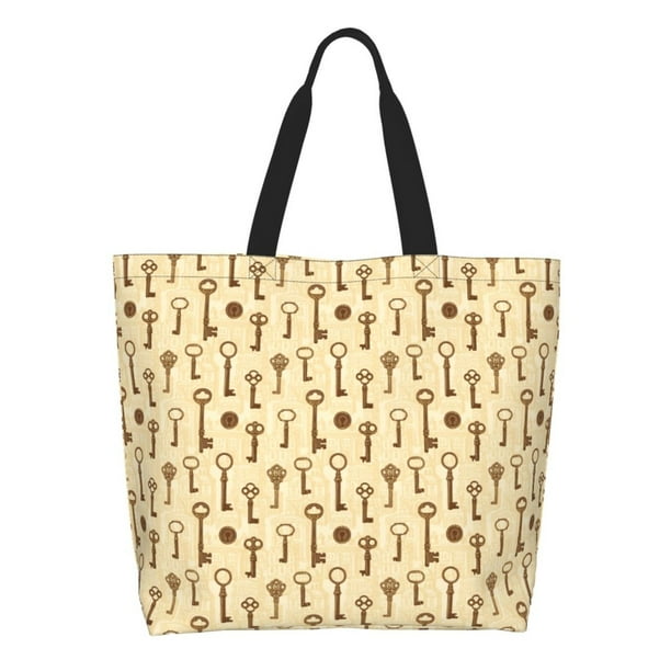 Balery Vintage Keys Bolsa Tote Estilo Estético con Cremalleras, Bolsa de Hombro, Bolsa de Compras Grande y Plegable