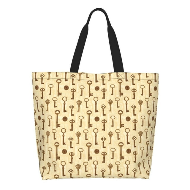 Balery Vintage Keys Bolsa Tote Estilo Estético con Cremalleras, Bolsa de Hombro, Bolsa de Compras Grande y Plegable