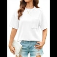 thumbnail image 2 of Blusa de Verano de Corta para Mujer, Estilo Túnica Básica Informal con Cuello Redondo Texturizado y Gran Tamaño S, 2 of 10
