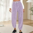 thumbnail image 3 of qucoqpe Women's Fuzzy Plush Pajama Pants Warm Fleece Drawstring Elastic Waist Wide Leg Teddy Pjs Bottoms Cuffed Lounge Pants, 3 of 6