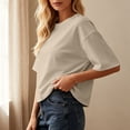 thumbnail image 5 of Maplenight Crop Tshirts for Women Crew Neck Half Sleeve Loose Fit Casual Basic Tees Summer Cropped Tops, 5 of 7