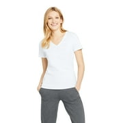 Women's Short Sleeve Shaped 1x1 Rib V-Neck T-Shirt