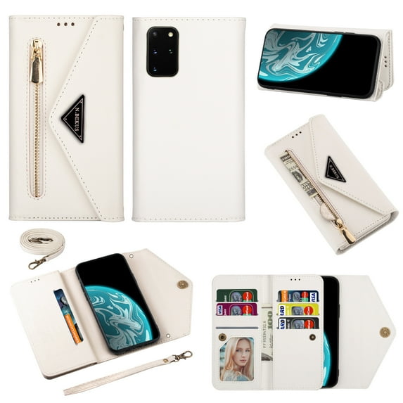 Galaxy A52 5G Wallet Case, PU Leather Crossbag Lager Capacity Purse With Zipper Pocket Card Slot Case Flip Pouch Stand Phone Cover with Wrist Strap / Shoulder Strap For Samsung Galaxy A52 5G,White
