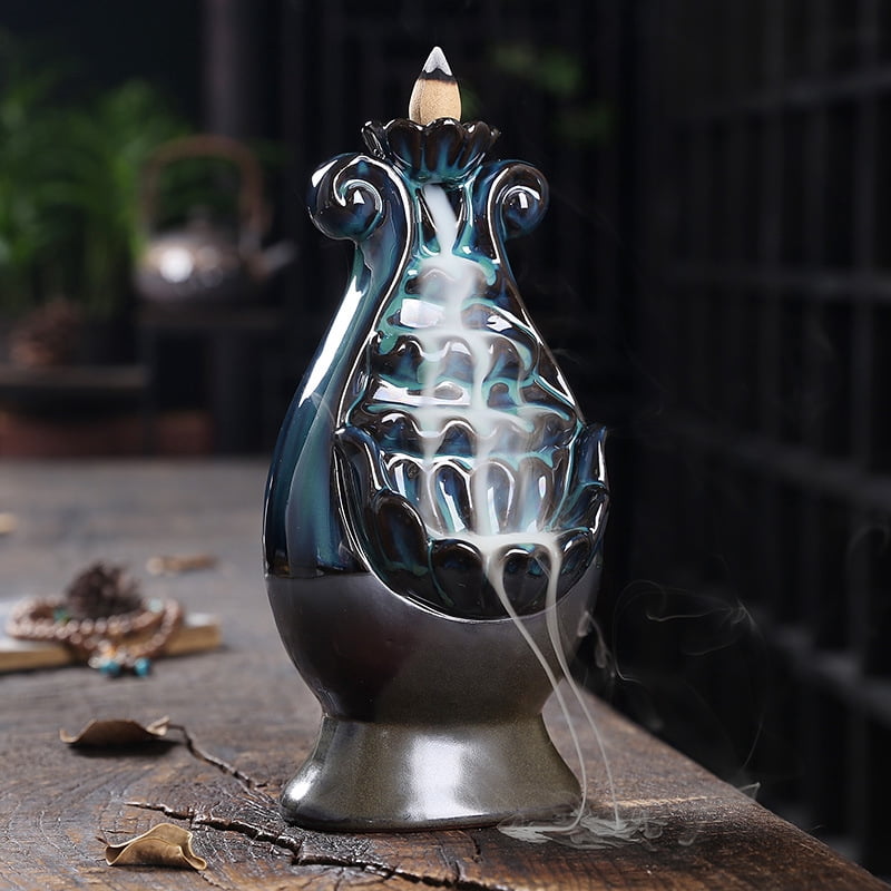 Ceramic Incense Burner,Ruyi Bottle Shaped Household Backflow Aromatherapy Holder Waterfall Zen Smoke Incense Burner Garden Yoga Meditation Home Decor