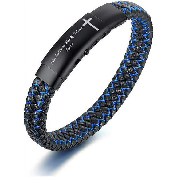 Metaljc Bible Verse Leather Bracelet for Men - Scripture Faith Christian , Religious Jewelry Gift