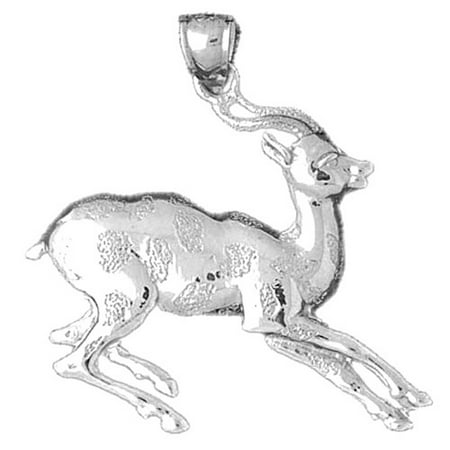 14K White Gold Deer Pendant - 38 mm