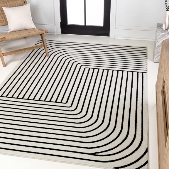 JONATHAN Y SCANDINAVIAN 5 x 8 Area Rug, Odense Minimalist Angle Geometric - Black/White, SCN101G-5