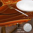 thumbnail image 3 of Burnt Orange Round Tablecloth, Fitted Table Cover with Elastic for 45"-54" Round Tables, Sparkle Gold Stained Floral Flower Art Table Cloth Outdoor Indoor Dinning Party Waterproof Tablecloths, 3 of 7