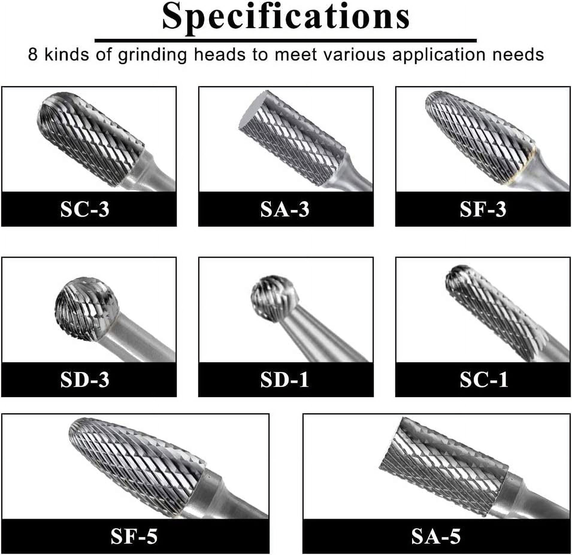 FindBuyTool  8pc 1/4" Carbide Burr Set - Double Cut-Die Grinder Bits for Woodworking, Metal Carving, Engraving, Drilling, Polishing