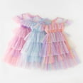 thumbnail image 4 of Huowey Toddler Girls Sequin Dress High Waist Fly Sleeve Round Neck Tiered Long Tutu Dress Ruffles Soft Cozy Zip Rainbow Stylish Princess Dailywear,Purple,5-6 Years, 4 of 4