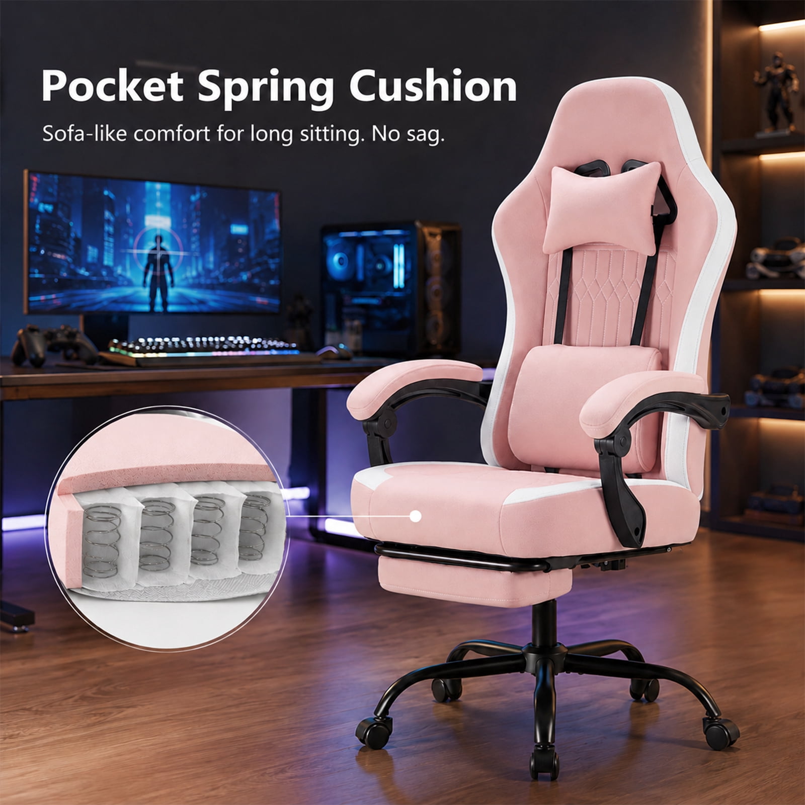Alvantor Gaming Chair, Computer Office Chair with Linkage Armrests and Footrest, High Back Ergonomic Computer Chair with Lumbar Support Task Chair with Footrest