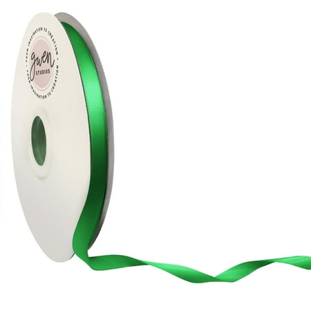 UPC: 0810056349622 | Emerald Green Double Faced Satin Ribbon  3/8  x 100 Yards by Gwen Studios