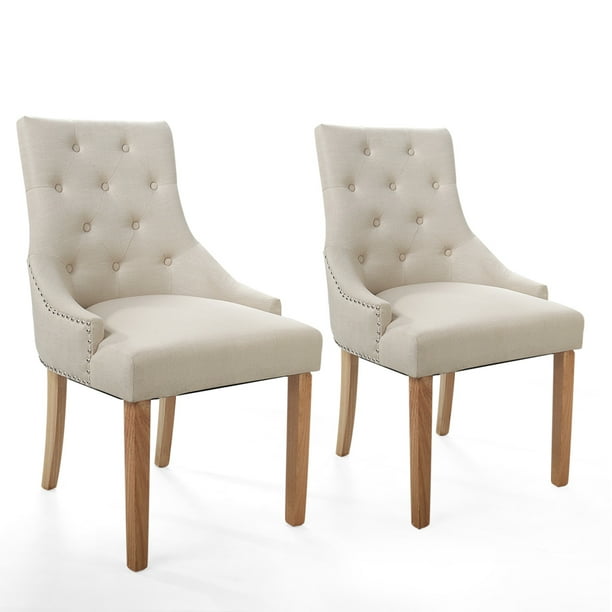 Jaxpety Button Tufted Fabric Accent Dining Chairs Soft Cushion With Nail Heads For Kitchen Living Room And Restaurant Beige Set Of 2 Walmart Com Walmart Com