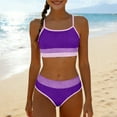 thumbnail image 2 of Virmaxy Ribbed Color Block Bikini Set Spaghetti Strap Round Neck Two Piece Swimsuit for Summer Swim and Water Play, for 5-14 Years, 2 of 9