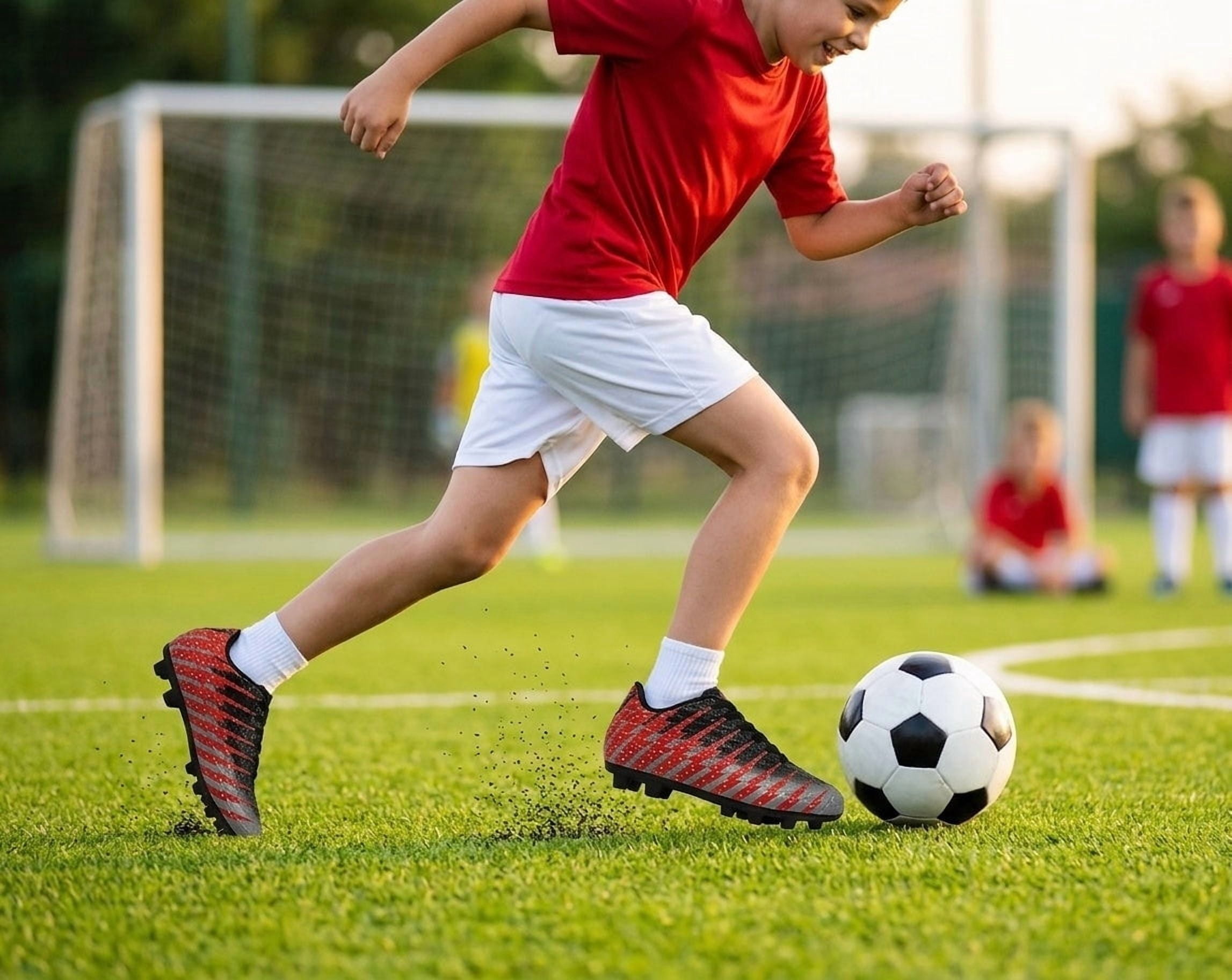 Vizari Bolt Firm Ground Soccer Cleats for Kids – Durable, Comfortable, and Stylish Boys and Girls Soccer Shoes with Traction - Black/red, 5.5