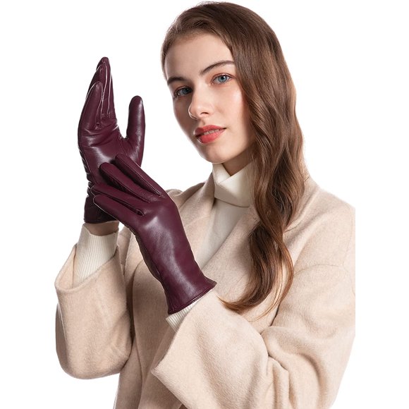 AmPm Leather Gloves Women Warm Winter Driving Glove Hull-Hand Black M