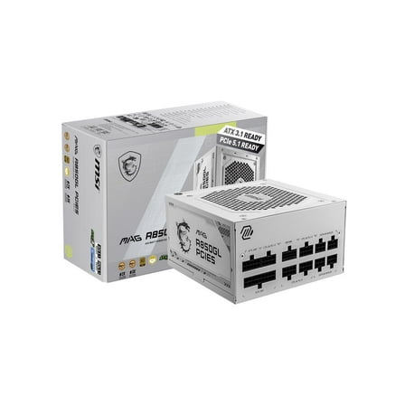 MSI - MAG A850GL PCIE5 WHITE, 80  GOLD Fully Modular Gaming PSU, 12V-2x6 Cable, ATX 3.1 & PCIE 5.1 Ready, 850W Power Supply, 10 Year Warranty