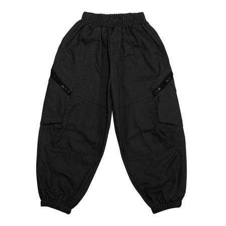Rhuody Boy Sweatpants 9-10 Years Straight Leg Solid Color Trousers Cargo Pants Base Pants Lovely Daily Wear Black