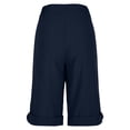 thumbnail image 5 of VV AVEORS Linen Bermuda Shorts For Women Straight Leg Knee Length Casual Capri Pants Drawstring Lightweight Summer Beach Short Capris Navy M, 5 of 8