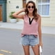 thumbnail image 5 of Camisetas Sin Mangas Plisadas para Mujer, Blusas Casuales Sin Mangas con Cuello en V, Camiseta Básica de Verano. Rosa L, 5 of 9